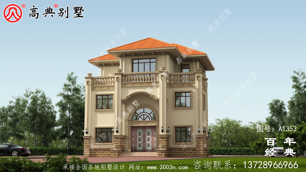 奢華私人三層別墅外觀設計效果圖紙_別墅設計圖紙