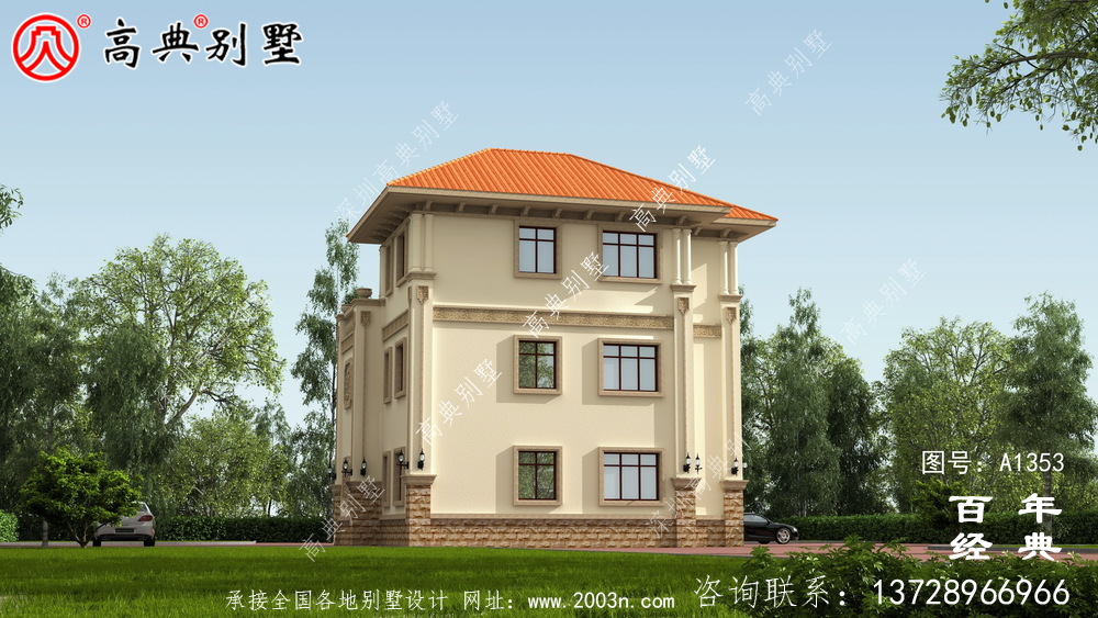 奢華私人三層別墅外觀設計效果圖紙_別墅設計圖紙