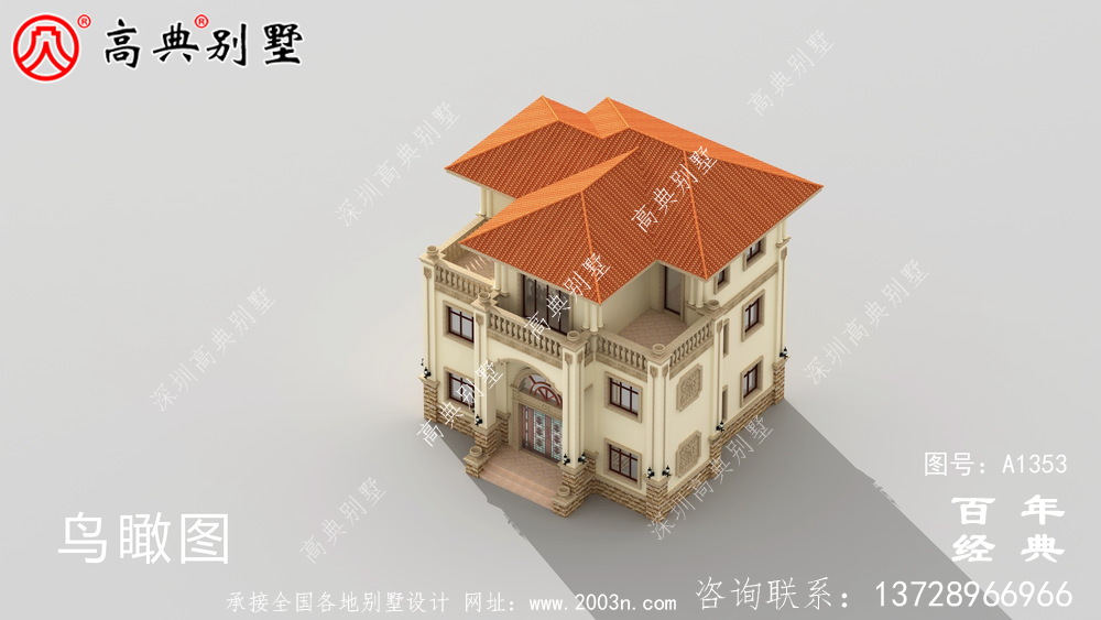 奢華私人三層別墅外觀設計效果圖紙_別墅設計圖紙