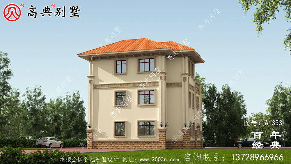 奢華私人三層別墅外觀設計效果圖紙_別墅設計圖紙