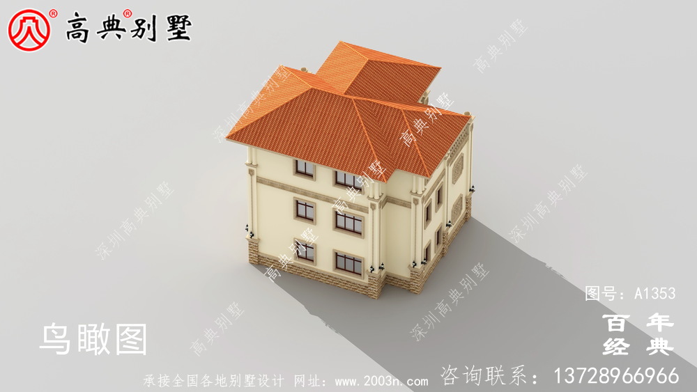 奢華私人三層別墅外觀設計效果圖紙_別墅設計圖紙