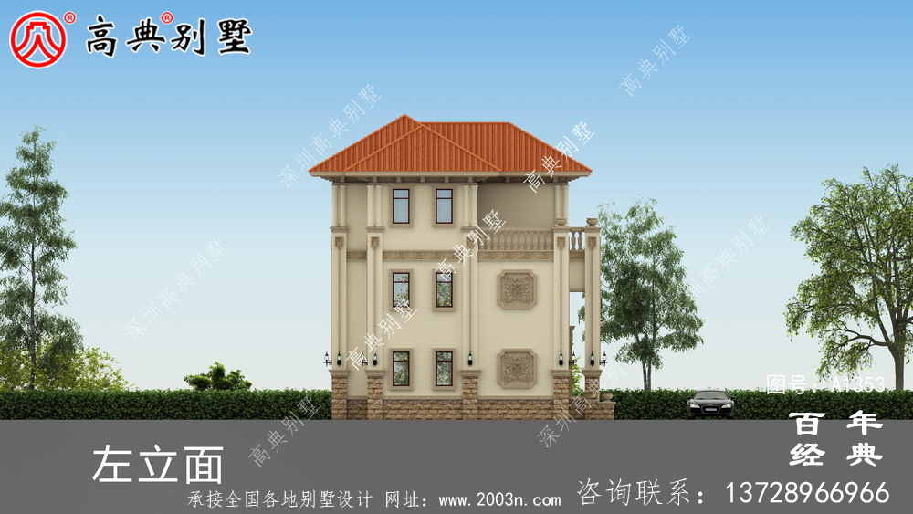 奢華私人三層別墅外觀設計效果圖紙_別墅設計圖紙
