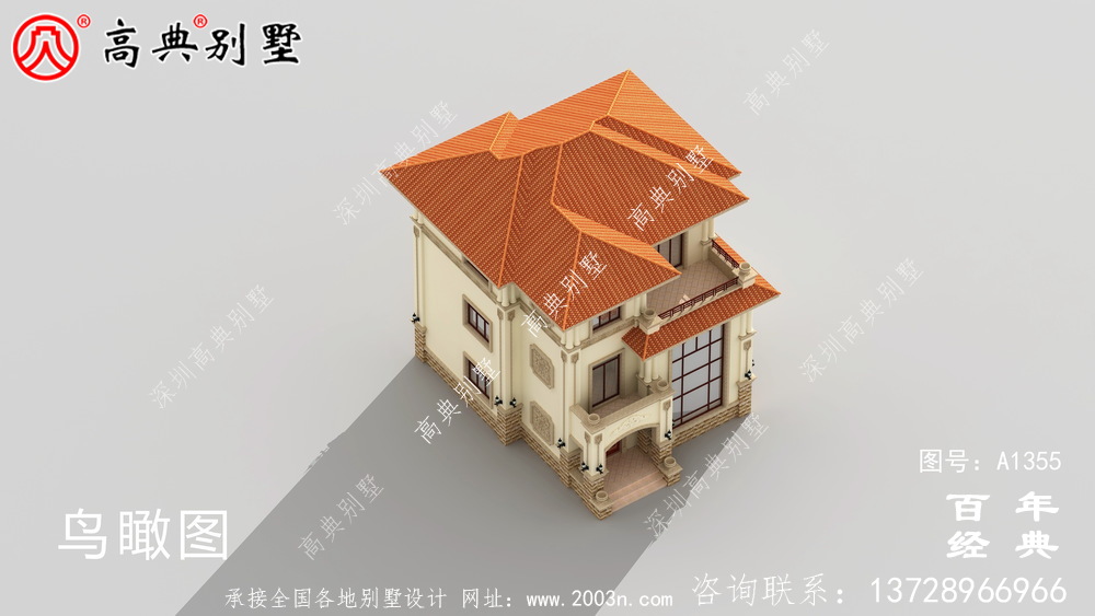 復式三層鄉村別墅外觀設計效果圖紙_別墅設計圖紙