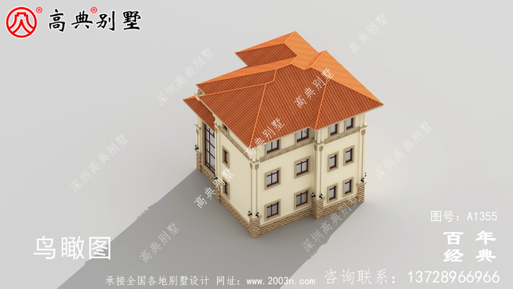 復式三層鄉村別墅外觀設計效果圖紙_別墅設計圖紙