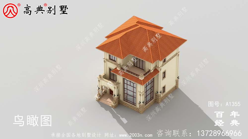 復式三層鄉村別墅外觀設計效果圖紙_別墅設計圖紙