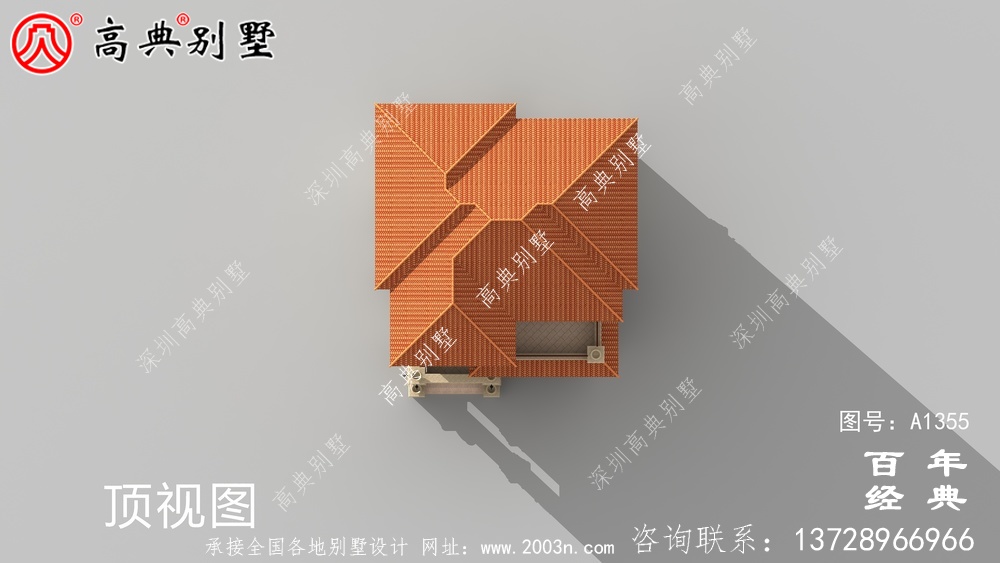復式三層鄉村別墅外觀設計效果圖紙_別墅設計圖紙