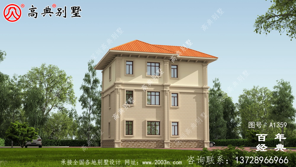 復式三層歐式別墅施工圖紙大全加設計效果圖_別墅設計圖紙