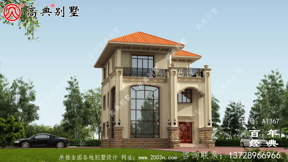 農村洋房復式三層別墅外觀效果圖_別墅設計圖紙