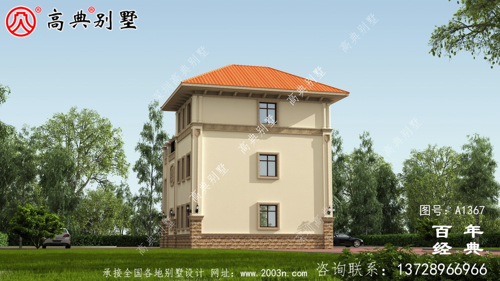 農村洋房復式三層別墅外觀效果圖_別墅設計圖紙