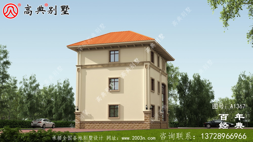 農村洋房復式三層別墅外觀效果圖_別墅設計圖紙