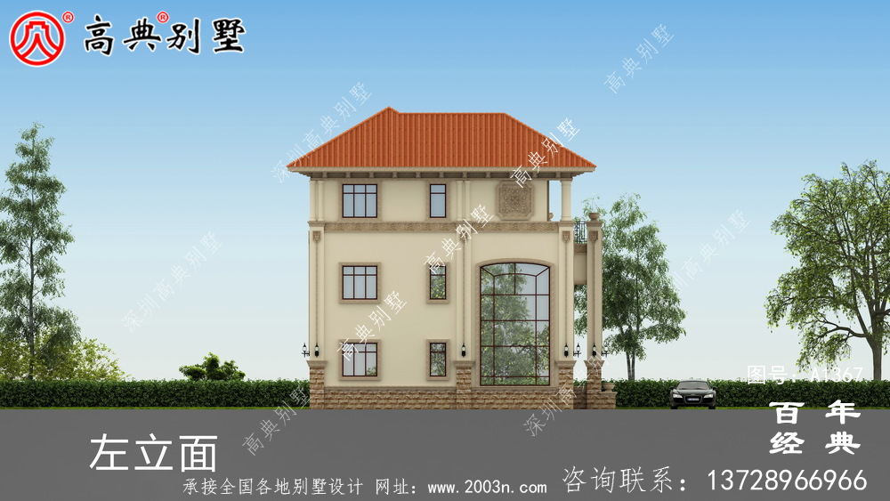 農村洋房復式三層別墅外觀效果圖_別墅設計圖紙