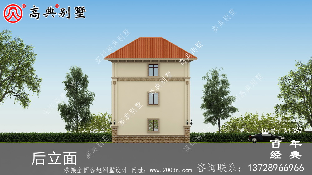 農村洋房復式三層別墅外觀效果圖_別墅設計圖紙