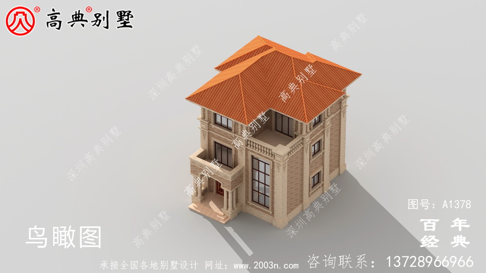 農村復式三層鄉村別墅外觀效果圖_別墅設計圖紙