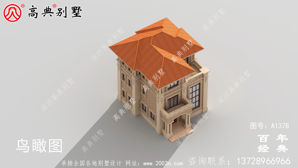農村復式三層鄉村別墅外觀效果圖_別墅設計圖紙