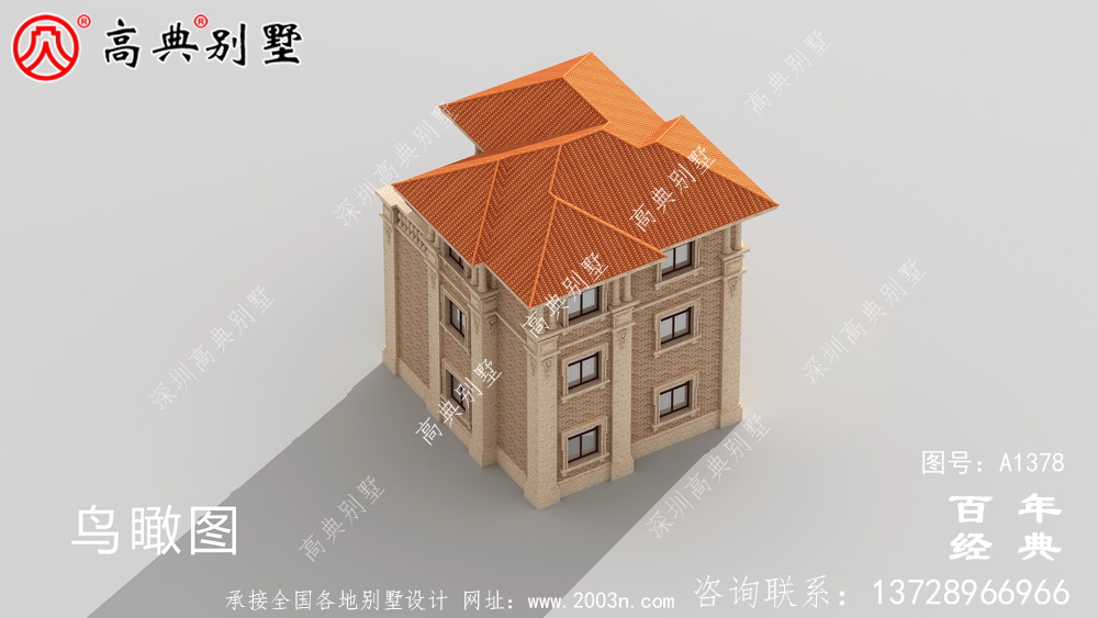 農村復式三層鄉村別墅外觀效果圖_別墅設計圖紙