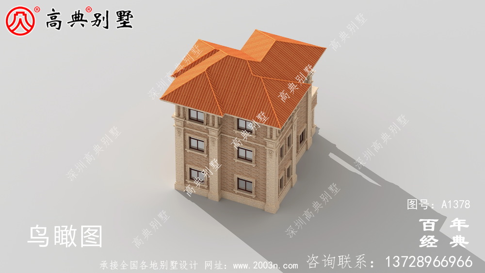農村復式三層鄉村別墅外觀效果圖_別墅設計圖紙