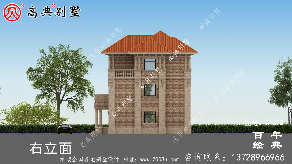 農村復式三層鄉村別墅外觀效果圖_別墅設計圖紙