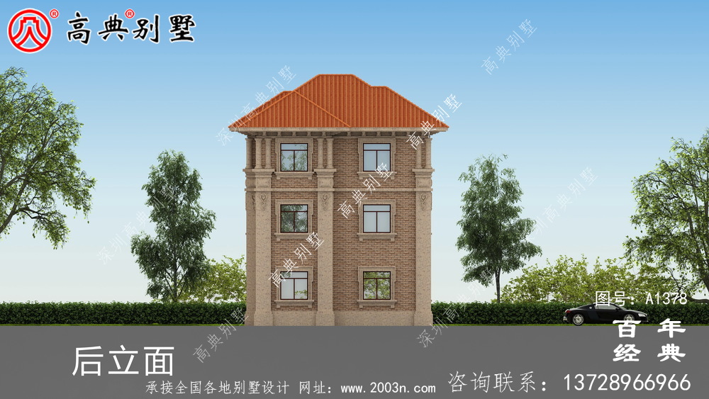 農村復式三層鄉村別墅外觀效果圖_別墅設計圖紙