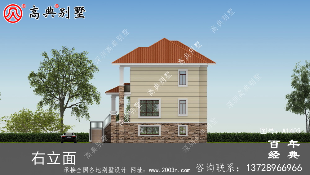 超豪華三層鄉村別墅外觀設計效果圖_鄉村三層別墅設計圖
