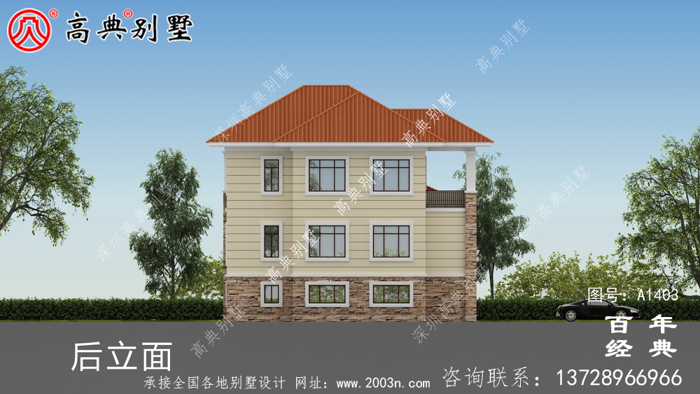 超豪華三層鄉村別墅外觀設計效果圖_鄉村三層別墅設計圖