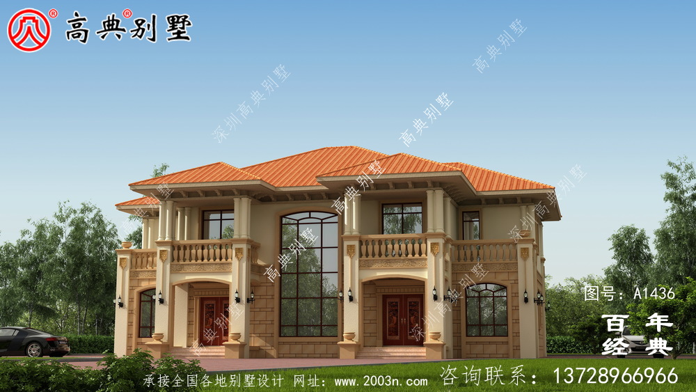 自建兩層歐式雙拼別墅設計圖紙和效果圖_農村兩層別墅設計
