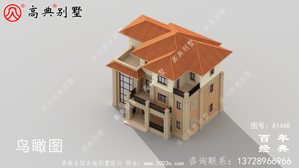 歐式三層帶露臺豪華別墅設計圖紙_農村獨棟別墅圖紙