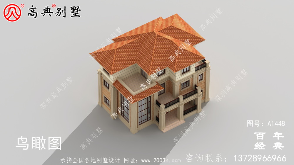 歐式三層帶露臺豪華別墅設計圖紙_農村獨棟別墅圖紙