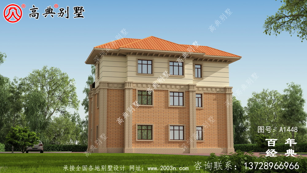 歐式三層帶露臺豪華別墅設計圖紙_農村獨棟別墅圖紙