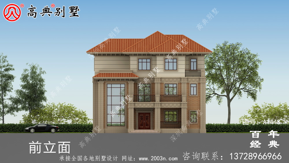 歐式三層帶露臺豪華別墅設計圖紙_農村獨棟別墅圖紙