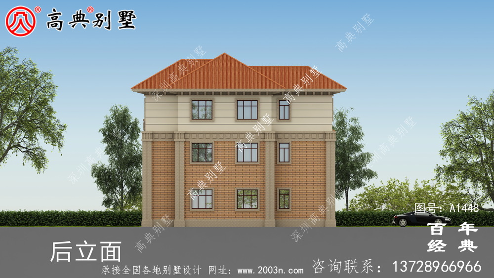 歐式三層帶露臺豪華別墅設計圖紙_農村獨棟別墅圖紙