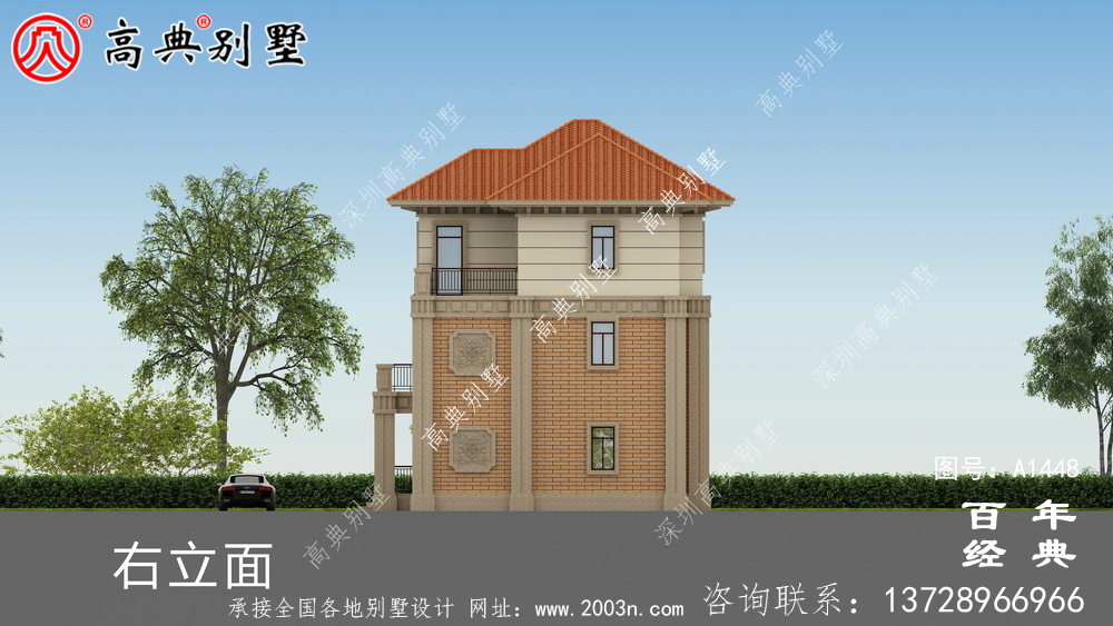 歐式三層帶露臺豪華別墅設計圖紙_農村獨棟別墅圖紙