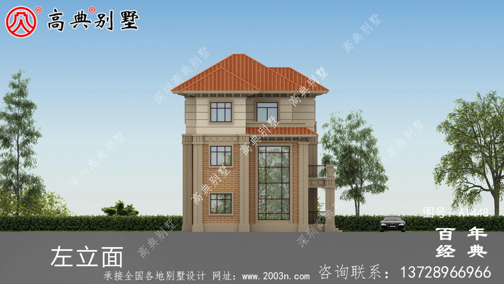 歐式三層帶露臺豪華別墅設計圖紙_農村獨棟別墅圖紙