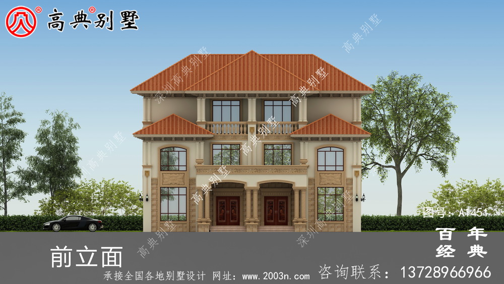 歐式雙拼典雅三層別墅設計圖紙及設計效果圖_鄉(xiāng)村三層別墅設計