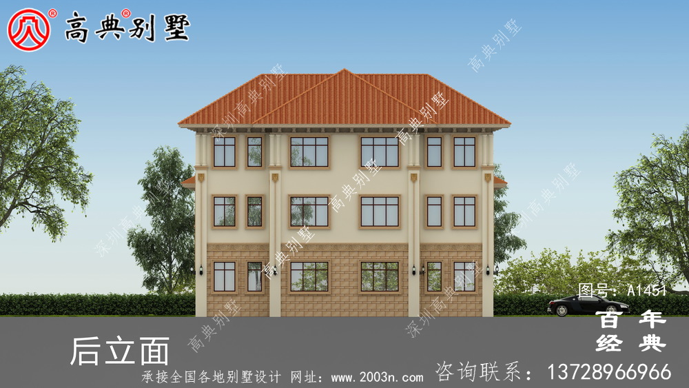 歐式雙拼典雅三層別墅設計圖紙及設計效果圖_鄉(xiāng)村三層別墅設計