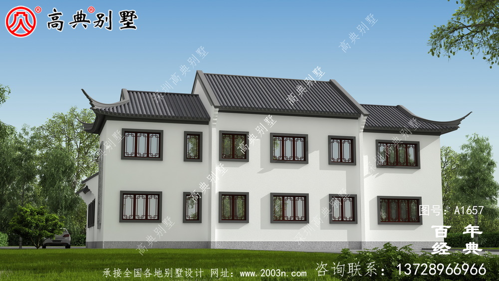 新中式四合院兩層別墅設(shè)計圖紙和效果圖_農(nóng)村兩層別墅設(shè)計