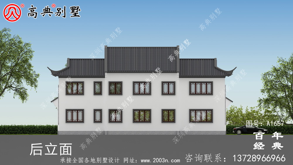 新中式四合院兩層別墅設(shè)計圖紙和效果圖_農(nóng)村兩層別墅設(shè)計
