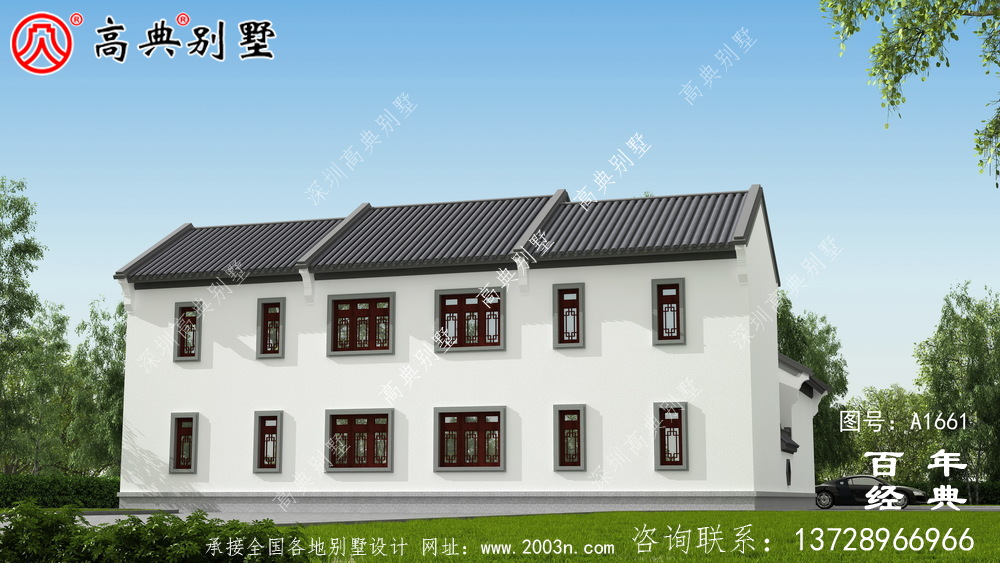 新中式四合院兩層帶院子別墅設(shè)計圖紙和效果圖_農(nóng)村兩層別墅設(shè)計