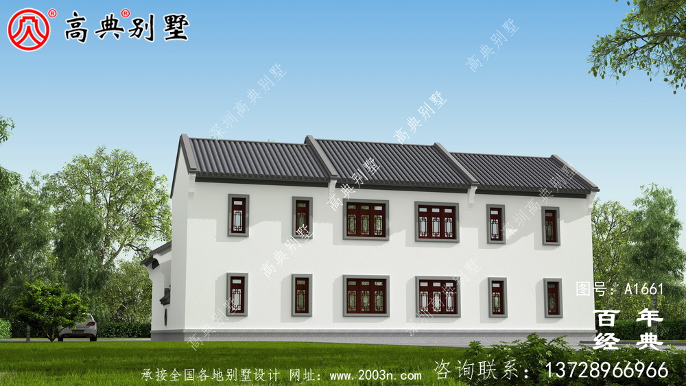 新中式四合院兩層帶院子別墅設(shè)計圖紙和效果圖_農(nóng)村兩層別墅設(shè)計