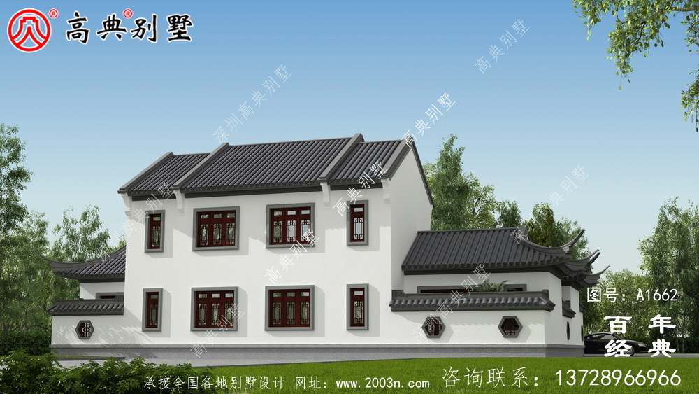 新中式兩層氣派別墅設計圖紙和效果圖_農村兩層別墅設計