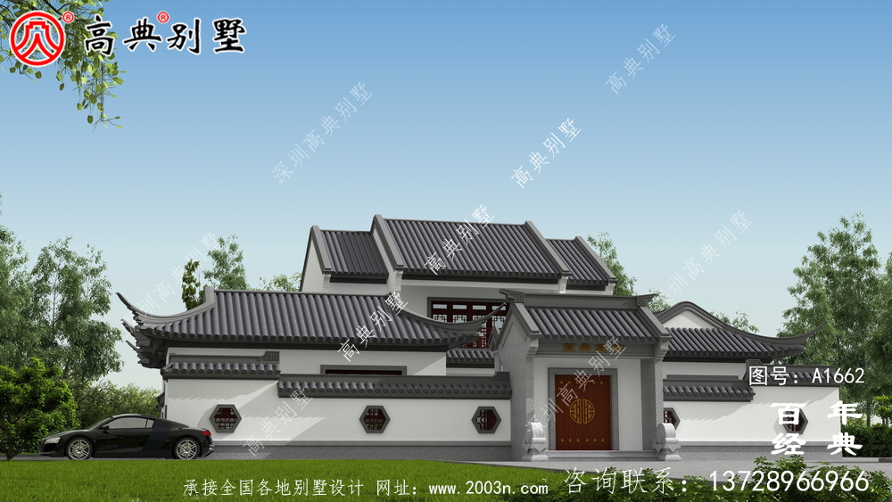 新中式兩層氣派別墅設計圖紙和效果圖_農村兩層別墅設計