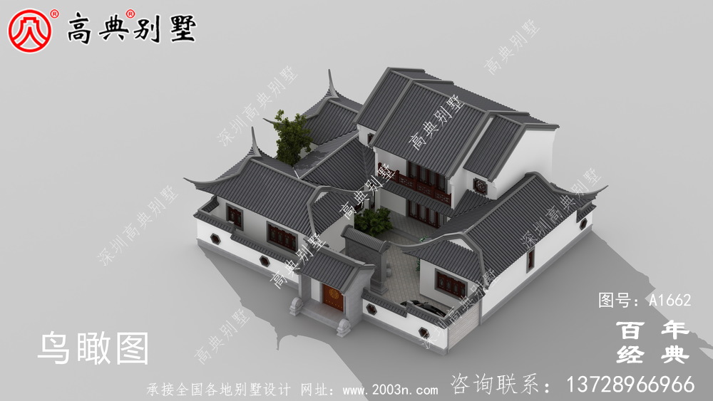 新中式兩層氣派別墅設計圖紙和效果圖_農村兩層別墅設計
