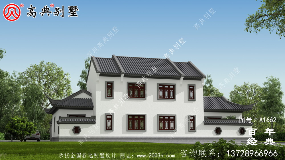 新中式兩層氣派別墅設計圖紙和效果圖_農村兩層別墅設計