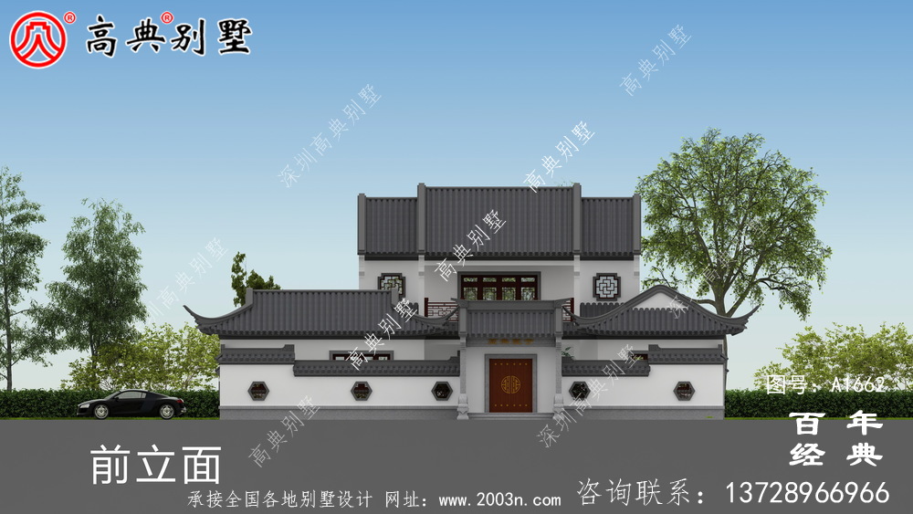 新中式兩層氣派別墅設計圖紙和效果圖_農村兩層別墅設計