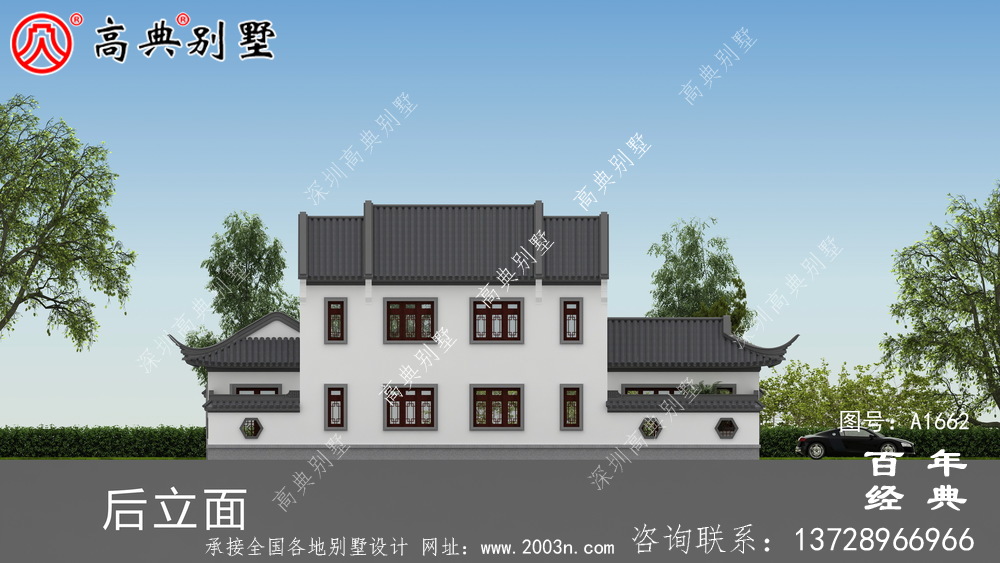 新中式兩層氣派別墅設計圖紙和效果圖_農村兩層別墅設計
