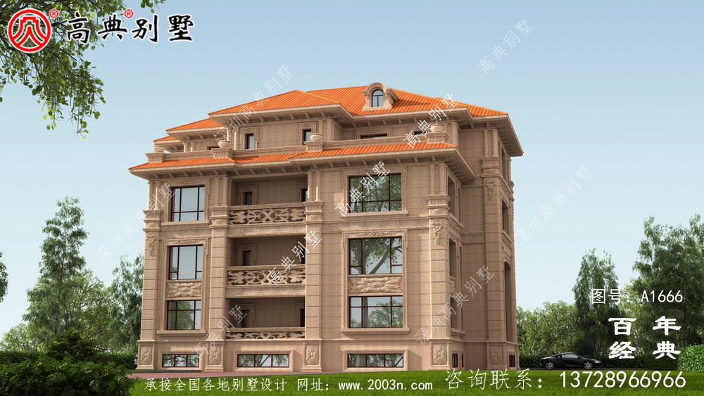 經典復式四層歐式別墅設計圖紙與外觀效果圖_農村四層別墅設計