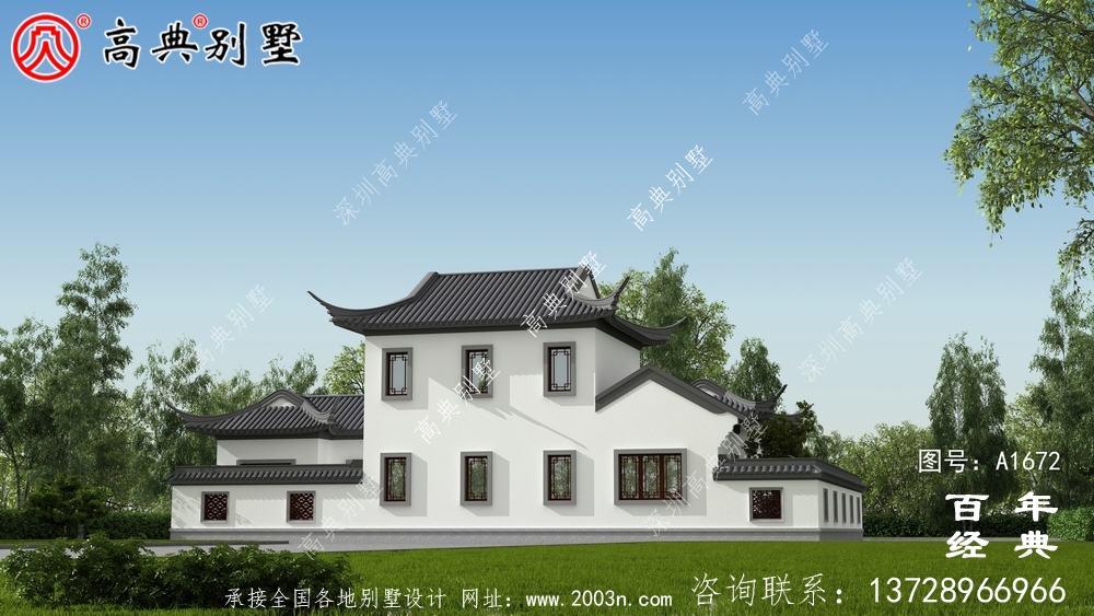 新中式豪華兩層農村別墅設計圖紙與外觀效果圖_農村四層別墅設計