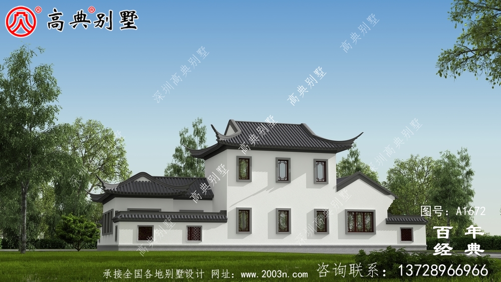 新中式豪華兩層農村別墅設計圖紙與外觀效果圖_農村四層別墅設計