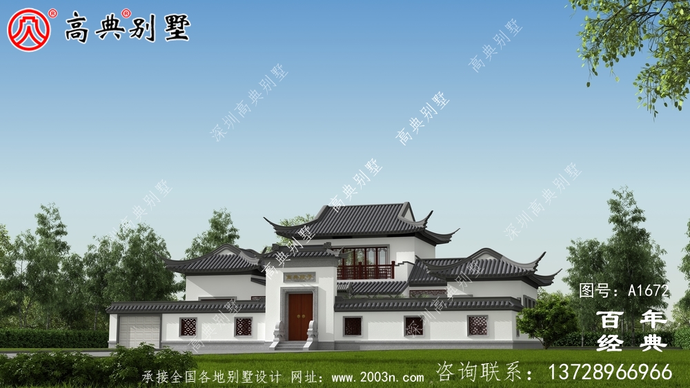 新中式豪華兩層農村別墅設計圖紙與外觀效果圖_農村四層別墅設計