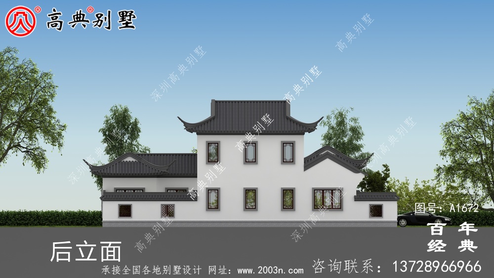 新中式豪華兩層農村別墅設計圖紙與外觀效果圖_農村四層別墅設計