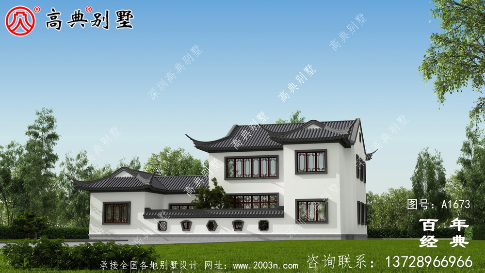 新中式兩層院子別墅設計圖紙與外觀效果圖_農村四層別墅設計
